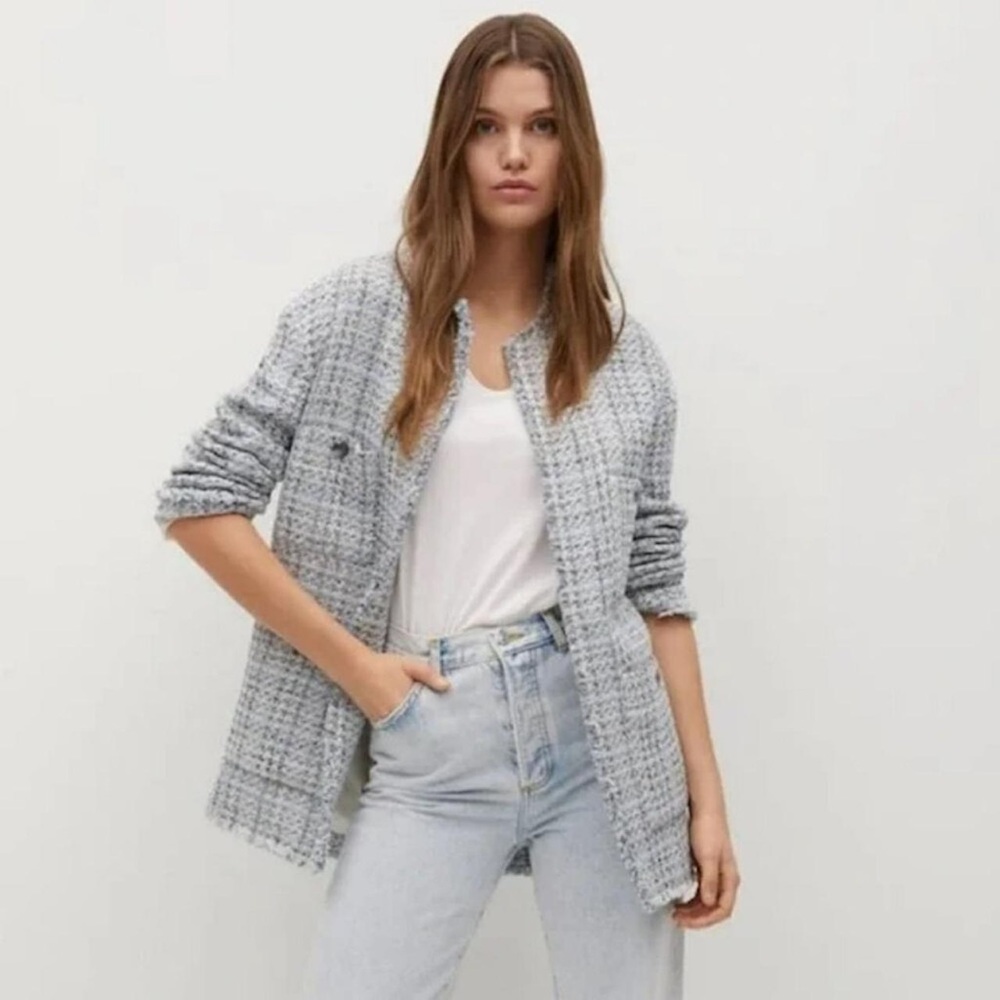 Mango Textured Blue-Gray Jacket